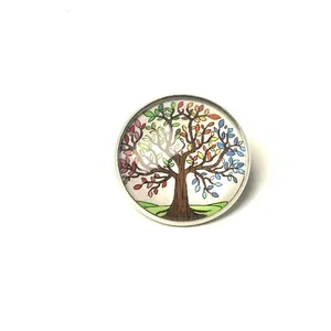 Macro view showing the intricate colorful tree pattern under a clear glass cabochon
