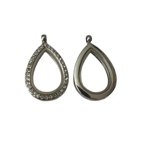 Teardrop-shaped stainless steel floating locket pendant for dried flowers décor