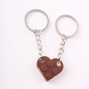 Heart-shaped brick keychain pair in reddish brown for creative DIY gift