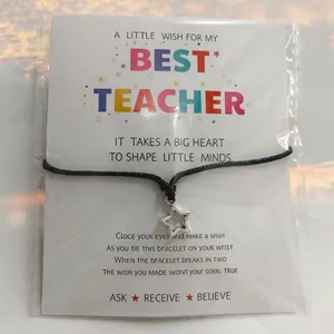 Pulsera de agradecimiento para profesores con dije de estrella y tarjeta de deseos inspiradora
