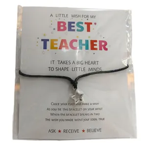 Pulsera de deseos para profesor con amuleto de estrella y tarjeta con cita emotiva