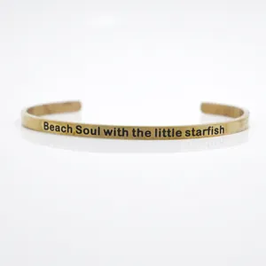 Roségoldenes Edelstahl-Armreif-Armband mit Beach Soul und Seestern Gravur Design