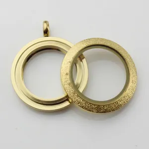 Close-up detail of a gold stainless steel screw glass floating locket with a frosted bezel