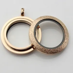Detail view of rose gold stainless steel glass locket parts with textured finish