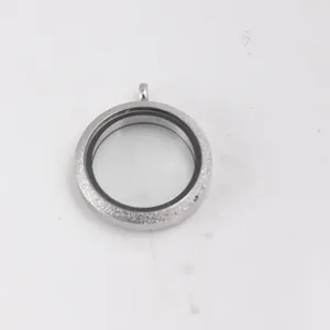 Round stainless steel transparent floating locket pendant with frosted silver finish