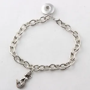 DIY Noosa Druckknopf Armband Damen Herren Versilbertes Legierung Kette Armband Mit Meerjungfrau Einhorn Schlüssel Schneeflocke Anhänger Modeschmuck