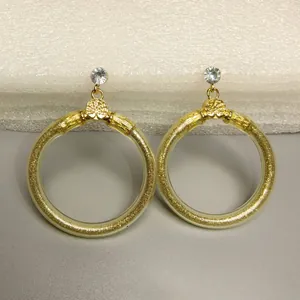 Mode Legering Glitter Gevuld Jelly Creolen Voor Vrouwen Strass Levensboom Decor Transparante Buis Grote Cirkel Oorbellen