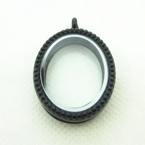 Black oval floating locket pendant with clear glass window for DIY jewelry designs