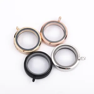 Ciondolo a Medaglione Galleggiante Rotondo Fai-da-te da 30mm in Lega e Vetro Cornice per Foto per Collana Accessorio per Gioielli