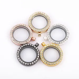 Ronde Legering Strass Zwevende Medaillon Hanger DIY Te Openen Glas Memory Locket Ketting Voor Dames Sieraden Maken