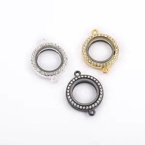 Medaglione Tondo in Lega Con Strass Cornice in Vetro Doppio Occhiello Fai-da-Te Accessori Ciondolo Gioielli Per Bracciale Collana