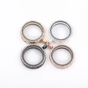 DIY Runder Medaillon Anhänger Halskette Für Damen Legierung Strass Kristallglas Öffnbarer Foto Speicher Schmuck Geschenk