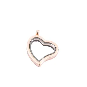 Medaillon coeur élégant or rose avec vitres transparentes pour bijoux personnalisés