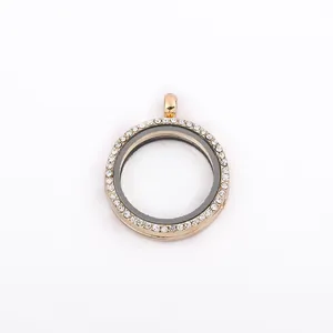 Runder vergoldeter Medaillon-Anhänger mit Strass und Glas für DIY-Halsketten-Schmuck design