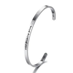 Inspirational Stainless Steel Cuff Bracelet For Women Engraved Mantra Letter Bangle Adjustable Open Wristband Jewelry Gift