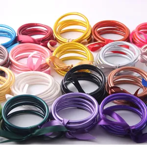 Jonc Bouddhiste Bracciali in Silicone Jelly per Donna Riempiti di Foglia d'Oro Bracciale a Tubo Morbido con Fiocco