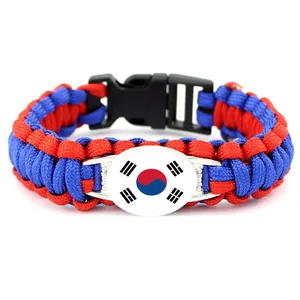 Bracciale Intrecciato in Paracord con Bandiera della Corea del Sud Braccialetto in Pelle Intrecciata Gioielli con Pietre del Tempo per Uomo Donna