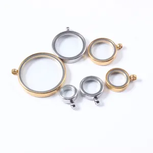 Set di medaglioni tondi trasparenti in acciaio inox oro e argento per creazione gioielli