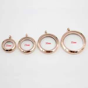 Auswahl von vier roségoldenen Edelstahl-Floating-Medaillons in den Größen 20 mm bis 35 mm