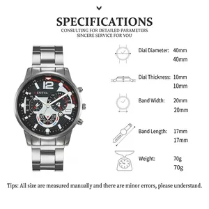 Detailed product specifications for this elegant men's quartz watch with steel band