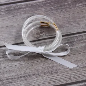All Weather Jelly Bangles For Women Transparent Silicone Glitter Filled Bracelets With Gold Metal Connectors Set Of Five