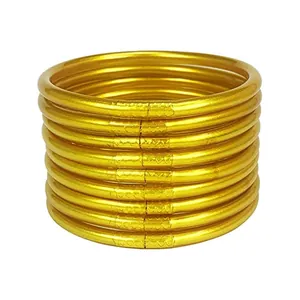 Silikon PVC Jelly Armreifen Goldfolie Glitzer Stapelbar Armbänder Für Damen Mode Schmuck Mehrlagig Weichrohr Handkette