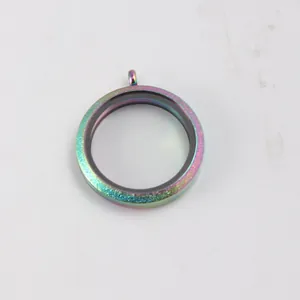 Regenbogenfarbener runder Titanstahl-Anhänger mit transparentem Glas-Medaillon