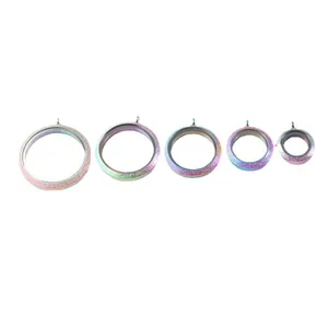 Set of five circular rainbow glitter Gau box pendants in multiple sizes and colors