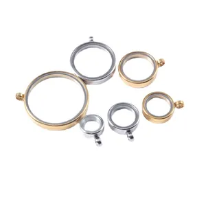 Ciondoli scatola Gau circolari trasparenti apribili in acciaio inox finitura oro e argento