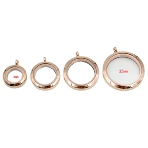 Roségoldene kreisförmige schwimmende Medaillon-Anhänger aus Edelstahl in vier Größen bis 35mm