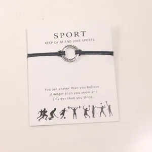 Μαύρο κορδόνι βραχιόλι με ασημένιο δαχτυλίδι Dance σε εμπνευσμένη αθλητική κάρτα