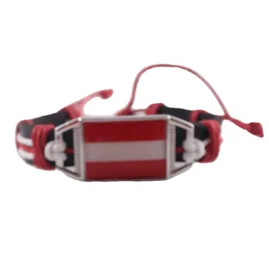 Handmade Austrian flag braided leather bracelet with adjustable strap for sports fans