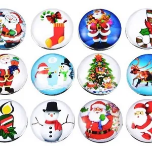 Set of 12 18mm Christmas glass cabochon snap buttons with Santa and snowman designs