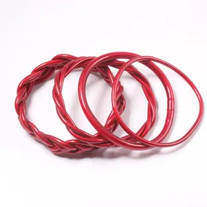 Set of 4 metallic red jelly bangles featuring both braided and smooth glossy textures