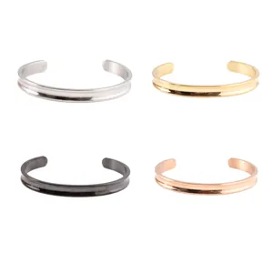 Stainless Steel C-Shape Open Cuff Bangle For Women Grooved Hair Tie Bracelet Storage Polished Gold Rose Gold Silver Bangle