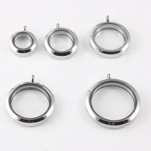 Round silver stainless steel screw top floating charm glass lockets in five different sizes