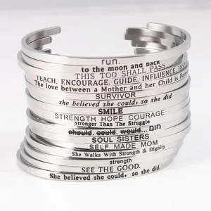 Minimalist Stainless Steel Open Cuff Bracelet For Women Men Inspirational Mantra Quote Engraved Bangle Fashion Jewelry Gift