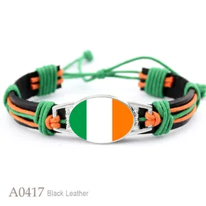 Bracciale Intrecciato a Mano in Pelle PU con Bandiera Nazionale per Uomo Donna Ciondolo in Vetro Gemma del Tempo Regolabile in Corda Cerata Bracciale a Treccia Regalo Gioielli