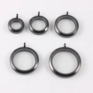 Set of black stainless steel round screw-top glass locket pendants in various sizes