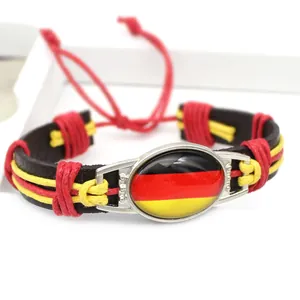 Braccialetto intrecciato in pelle PU fatto a mano con cabochon bandiera tedesca e cordino regolabile