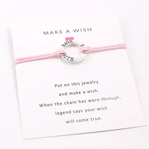 Faith Hope Love Engraved Alloy Ring Wax Cord Wish Bracelet with Blessing Card Package Unisex Simple Inspirational Jewelry Gift