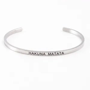 Minimalist Stainless Steel Engraved Cuff Bracelet Mantra Bangle For Women Men Inspirational Quote HAKUNA MATATA Jewelry Gift