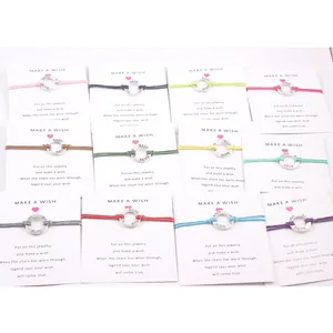 Colorful wax rope bracelets featuring Faith Hope Love alloy rings on wish cards set