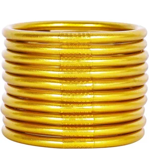 Σετ 10 χρυσά βραχιόλια Jelly από εύκαμπτο υλικό PVC και σιλικόνη υψηλής ποιότητας
