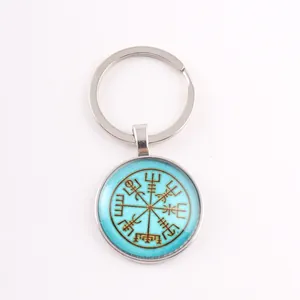 Viking Vegvisir compass keychain with blue glass gem pendant for men and women