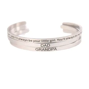 Bracciale rigido regolabile in acciaio inossidabile argento da 4 mm con incisione 'DAD'