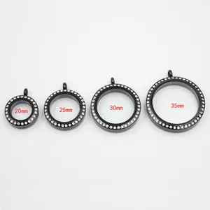 Pendentifs médaillons noirs en acier inoxydable avec cristaux tailles 20mm à 35mm