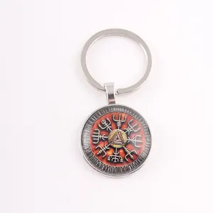 Detailed view of the Nordic Viking Valknut keychain with a glass cabochon pendant.