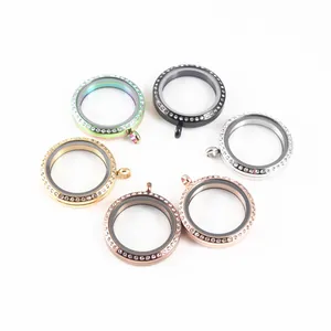 Diverses couleurs de médaillons flottants en acier inoxydable et verre à strass