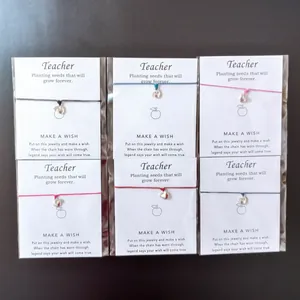 Wunschkarte Armband Lehrer Wertschätzung Geschenk Legierung Apfel Anhänger Handgefertigtes Gewebtes Armband Für Damen Herren Schmuck Bester Lehrer Wunsch Armband